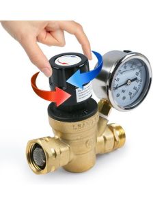 Water Regulator Valve- 3/4" NH Brass Thread RV Pressure Regulator with Pressure Gauge and Water Filter